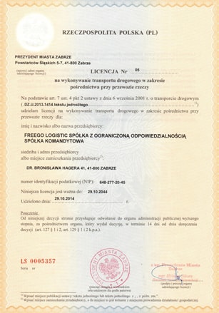 Licencja firmy transportowej